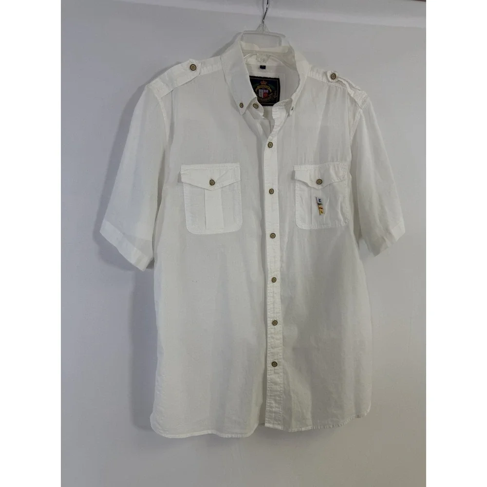 Vintage Pussers West Indies Mens Shirt Size L White Lightweight Nautical Coastal